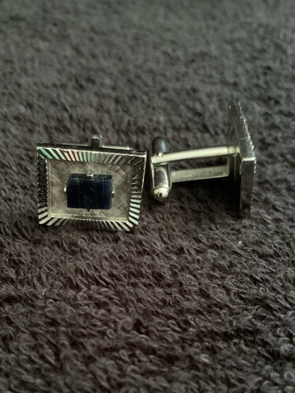 Vintage Silver-Tone Cufflinks with A Black Stone Accent